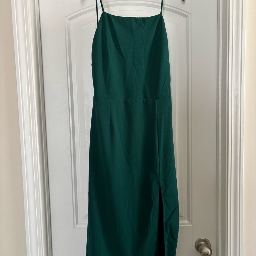 Lulu's Emerald Green Spaghetti-Strap Midi Dress